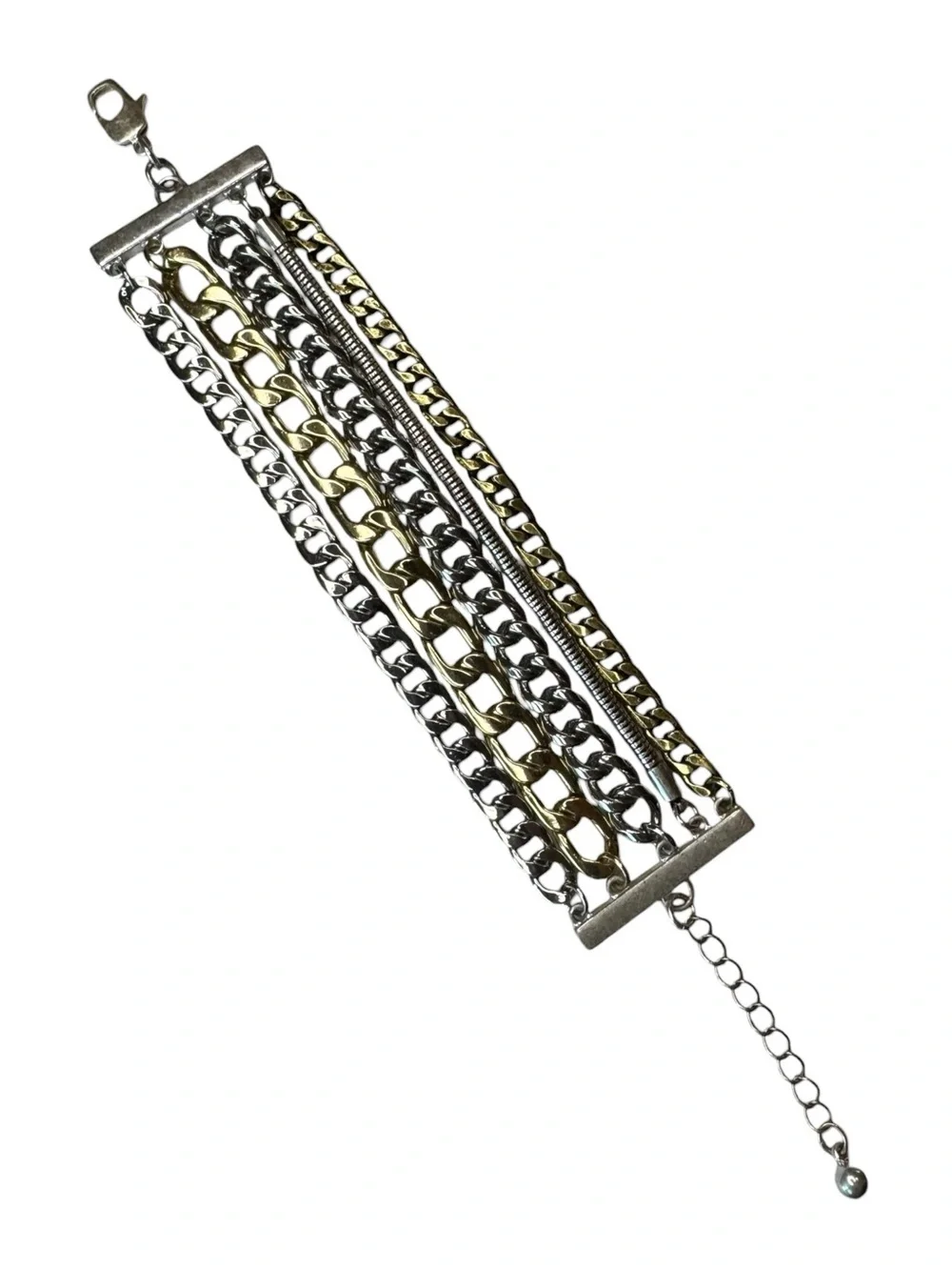 Jenny Bird Mixed Metal Multi Chain Statement Bracelet Gold Silver Adjustable